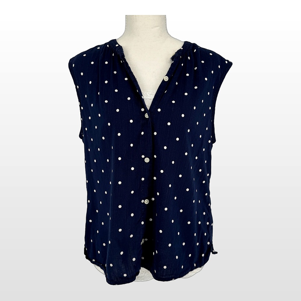 Old Navy Sleeveless Blouse Womens S Navy Polka Dot Cotton‎ Blend Preppy Classic